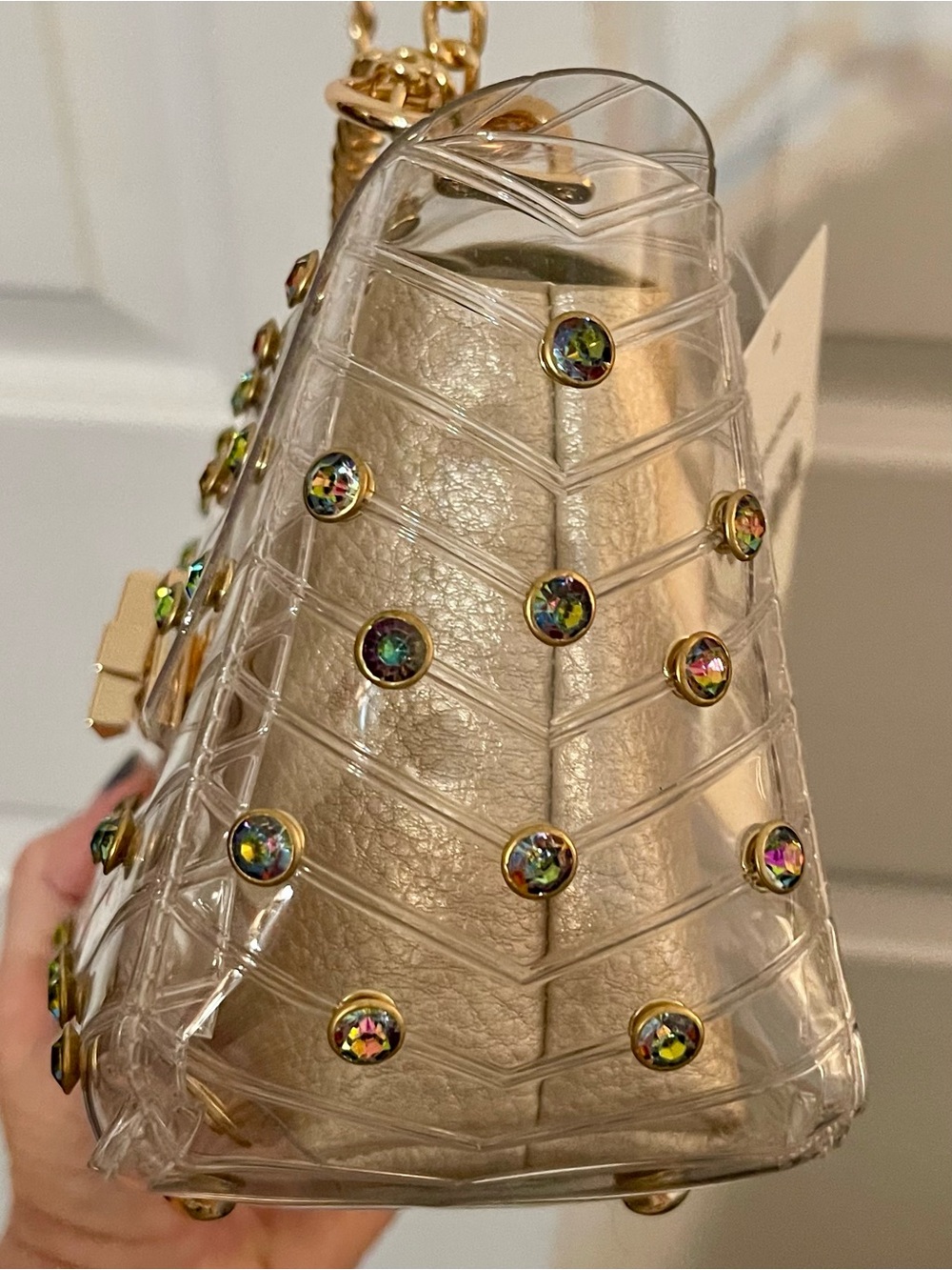 NWT CATO Clear Jelly Shoulder Bag with Gold Hardware and Iridescent Studs - Picture 5 of 11